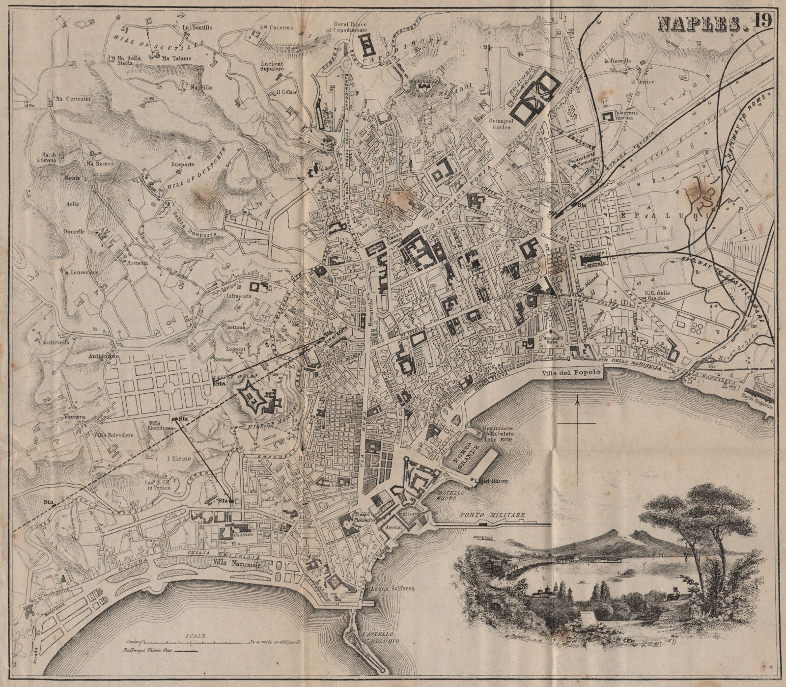 NAPLES NAPOLI. Antique town plan. City map. Italy. BRADSHAW 1895 old